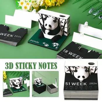 2024 Седмичен календар Гигантска панда 3D хартия скулптура модел бележка бележка 3D панда 3D лепкава триизмерна подложка Бележки Лепкава G9M6