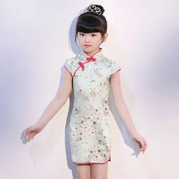Цветен печат Бебе Qipao Момиче летни рокли Kid китайски стил chi-pao момичета флорални лотос отпечатани cheongsam момиче подарък