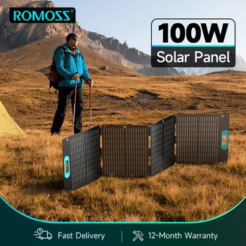 ROMOSS 100W слънчев панел сгъваем 10.2V обменен курс ≥22.4% водоустойчив IP67 преносим фотоволтаичен панел за захранване на открито телефон