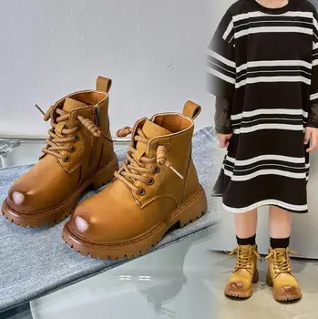 2023 Детски топли ботуши Зимни нови момчета плюс ботуши за сняг Памучни обувки за сняг Момичета Водоустойчиви къси ботуши Бебешки кожени ботуши
