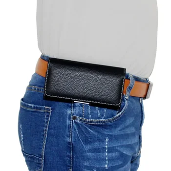 Мобилен телефон висящи талията чанта хоризонтален стил мъжки кръст талията джоб възрастни клип панталони колан кожа случай универсален