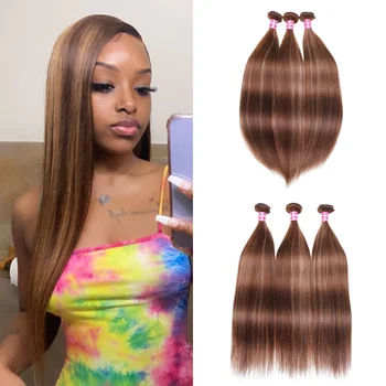 Julia Honey Blonde Straight Human Hair 3 / 4 Bundles Highlight Ombre Colored Silky Straight Remy Human Hair Weave