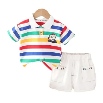 Нова лятна мода бебе момичета дрехи костюм деца момчета раирана тениска шорти 2бр / комплекти малко дете случайни костюм деца спортно облекло