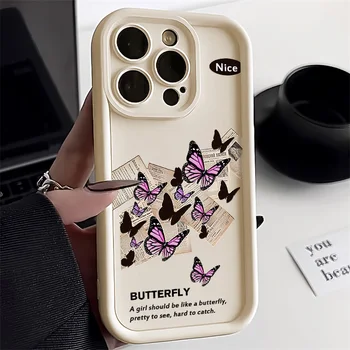 Butterfly отпечатан калъф за телефон за iPhone 14 Pro Max калъфи iPhone 15 Pro 11 12 13 Pro Max X XR XS Max 7 8 Plus Мек силиконов капак
