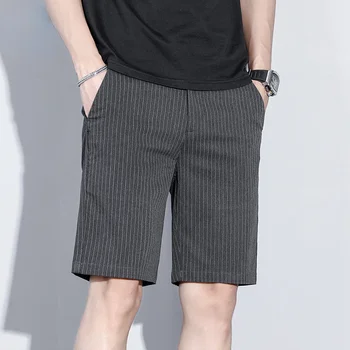 2023 Мъже лятна мода бизнес райе карирани шорти случайни Chino кратко офис панталони дишаща марка облекло плътен цвят