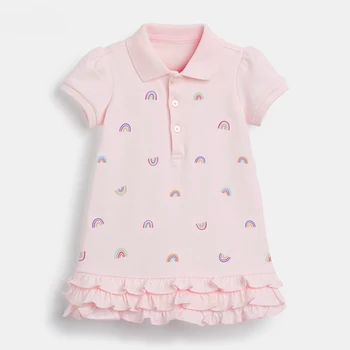 2023 Лятна рокля Ежедневни памучни дрехи Розова дъга Красива принцеса рокля за бебета момичета Деца от 2 до 7 години