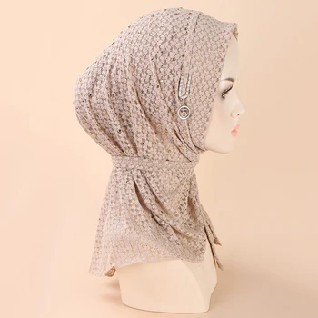 Мюсюлманска зима жените лента за глава нова дантела метална катарама изящни бижута мода универсален дишаща шапка хиджаб